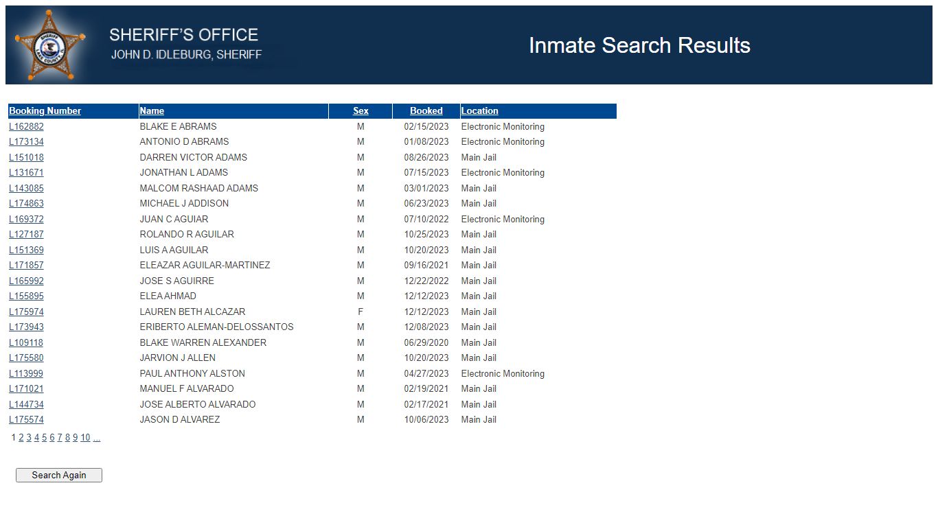 Lake County Sheriff - Inmate Search Results